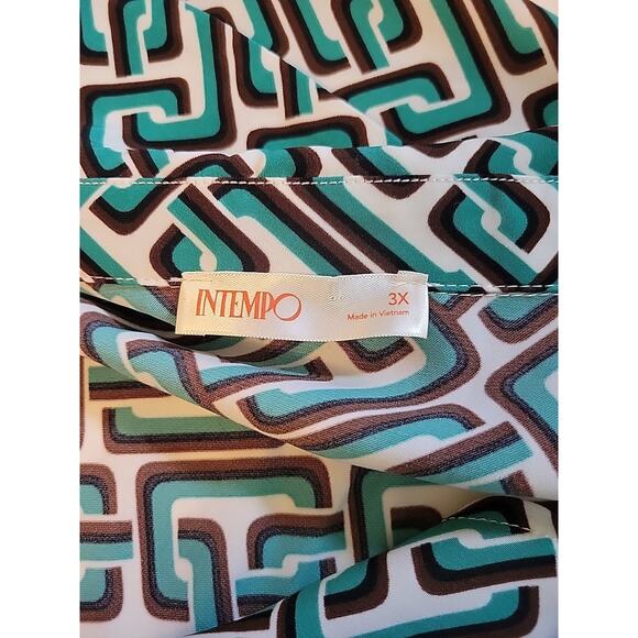 INTEMPO Green Geometric LS Tie Front Wrap Blouse Women's Plus 3X - Picture 11 of 12